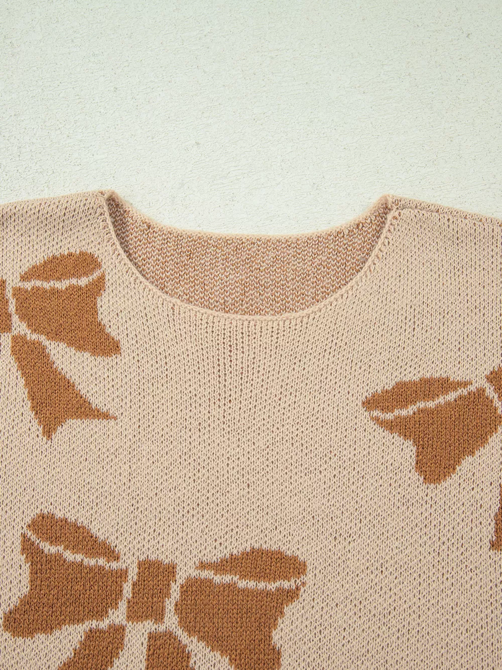 Ribbon Bow Checkered Striped Sleeve Drop Shoulder Sweater, image 5