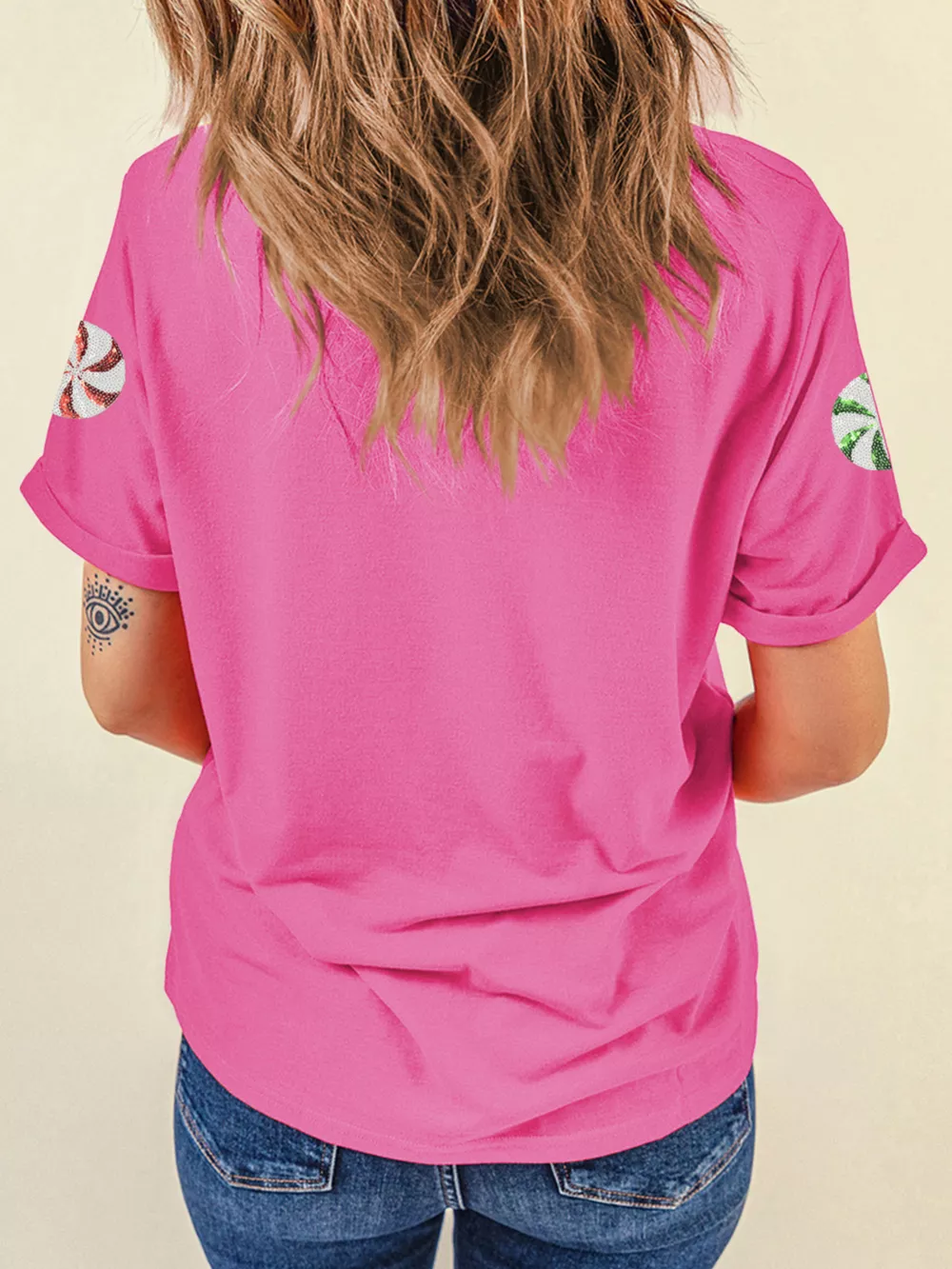 Sequined Candy Swirl Christmas Short Sleeve T Shirt, image 3