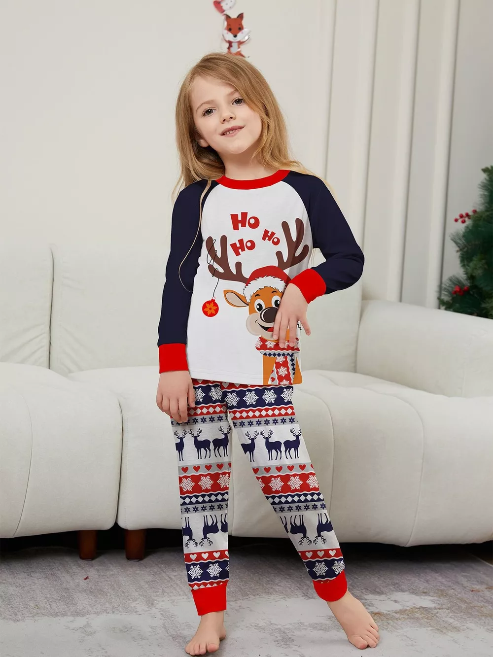 Full Size Christmas Reindeer Print Matching Family Pajama Set Plus Size, image 10