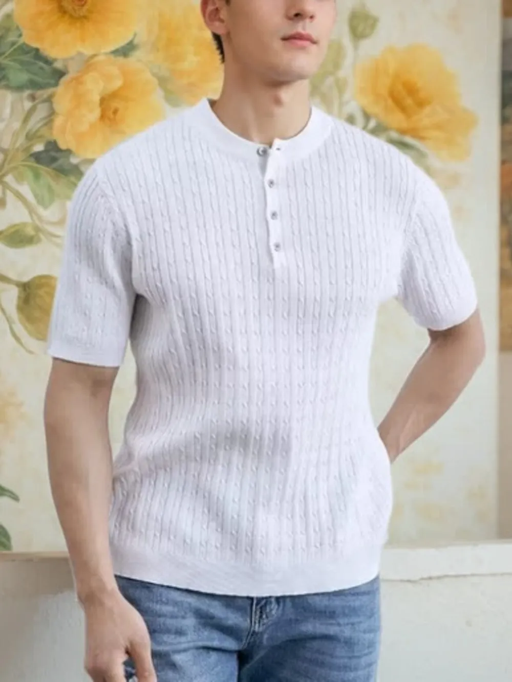 Men's Full Size Button Detail Short Sleeve Top Plus Size, image 3