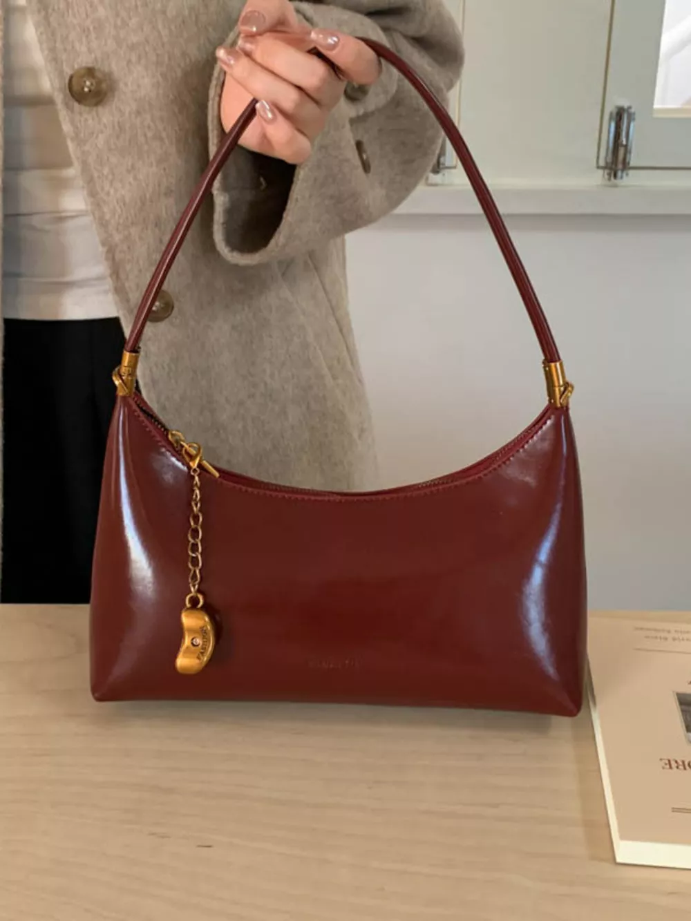 Chain Charm Leather Shoulder Bag, image 4