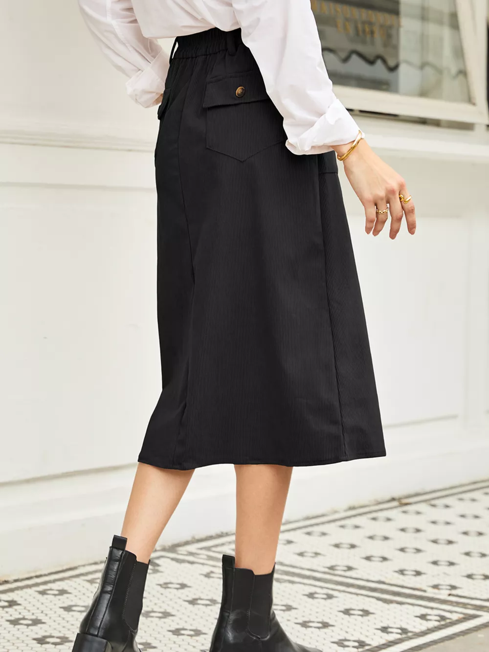 Front Slit Shift High Waist Midi Skirt, image 10
