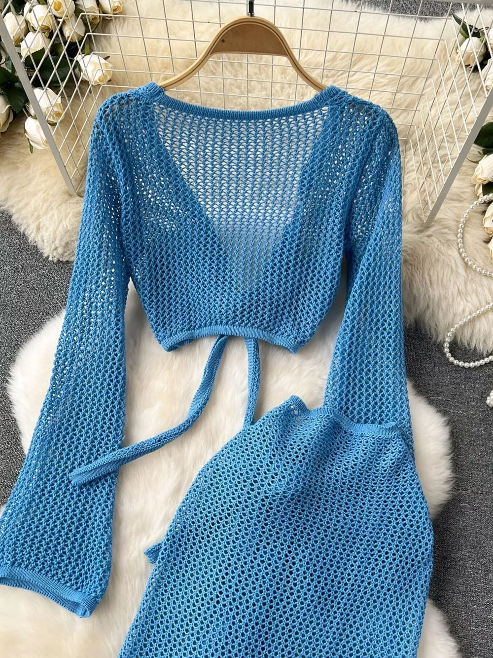 Knitted Crop Top and Slit Skirt Set, image 4