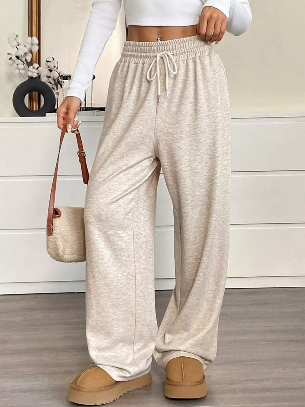 High-Waisted Wide-Leg Pants with Drawstring, image 10
