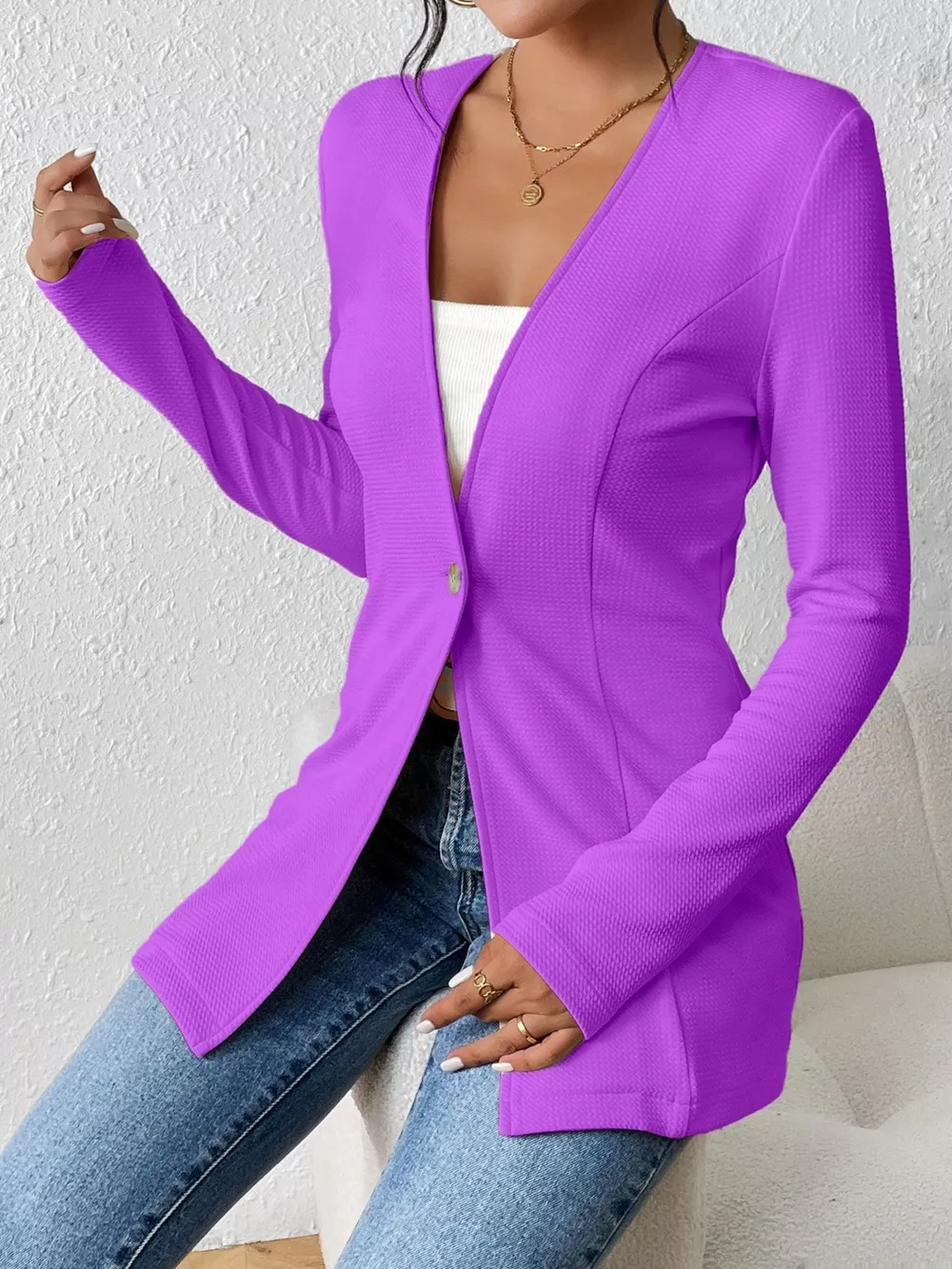 Single-Button Long Sleeve Blazer, image 31