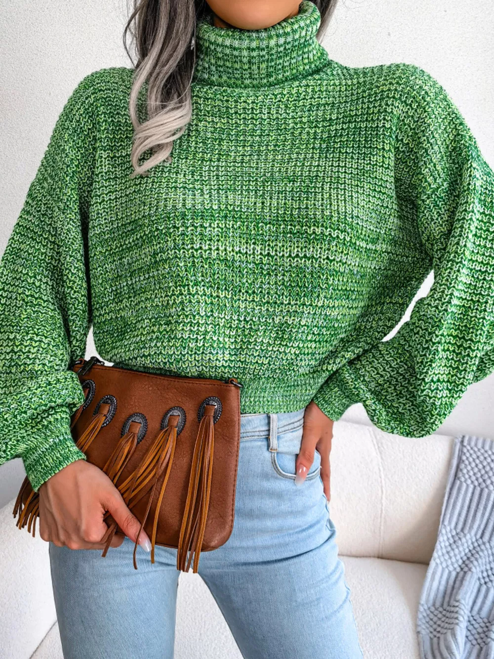 Turtleneck Dropped Shoulder Sweater, image 3