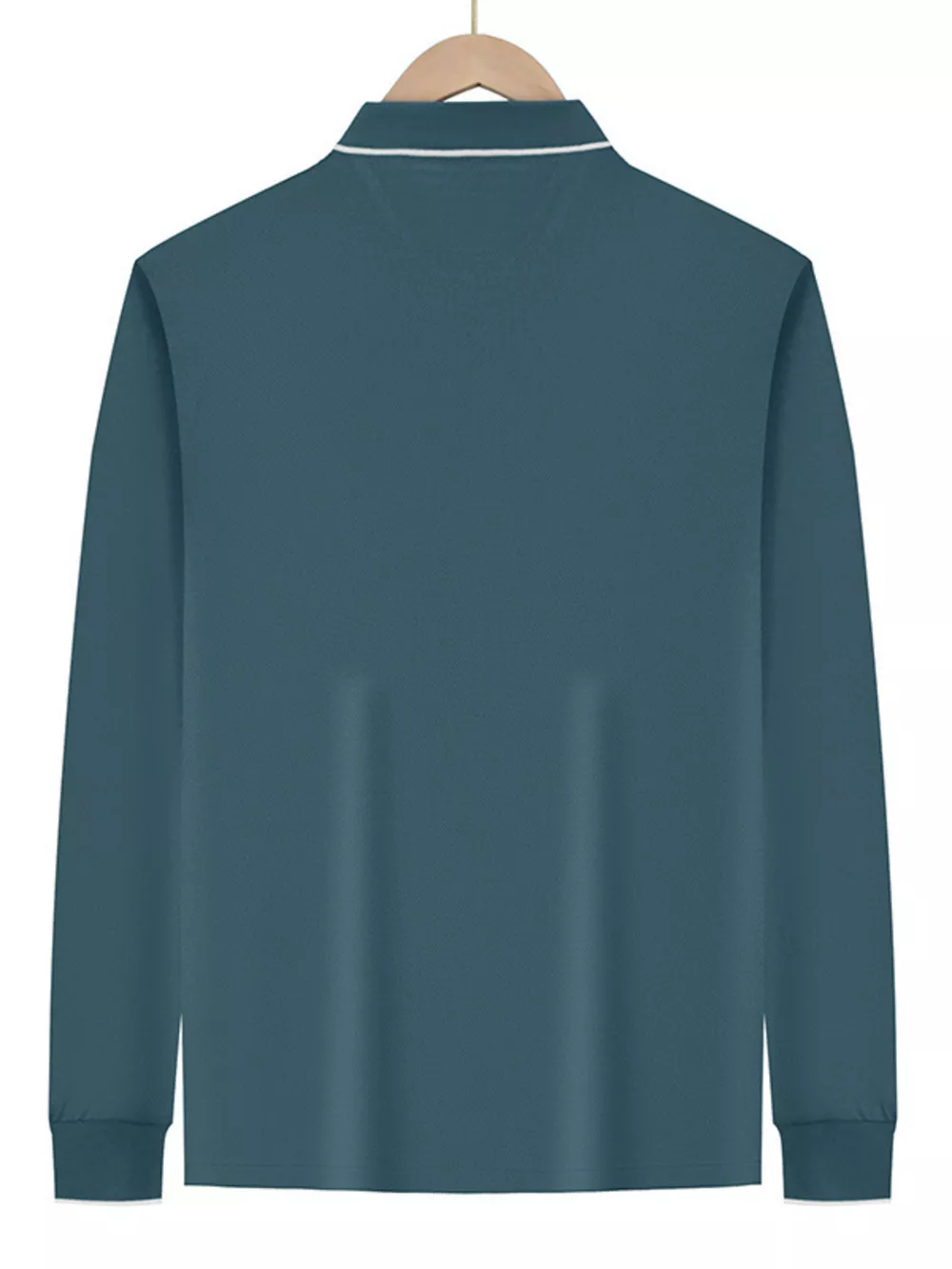 Men's Full Size Classic Long-Sleeve Polo Shirt with Contrast Trim Plus Size, image 5