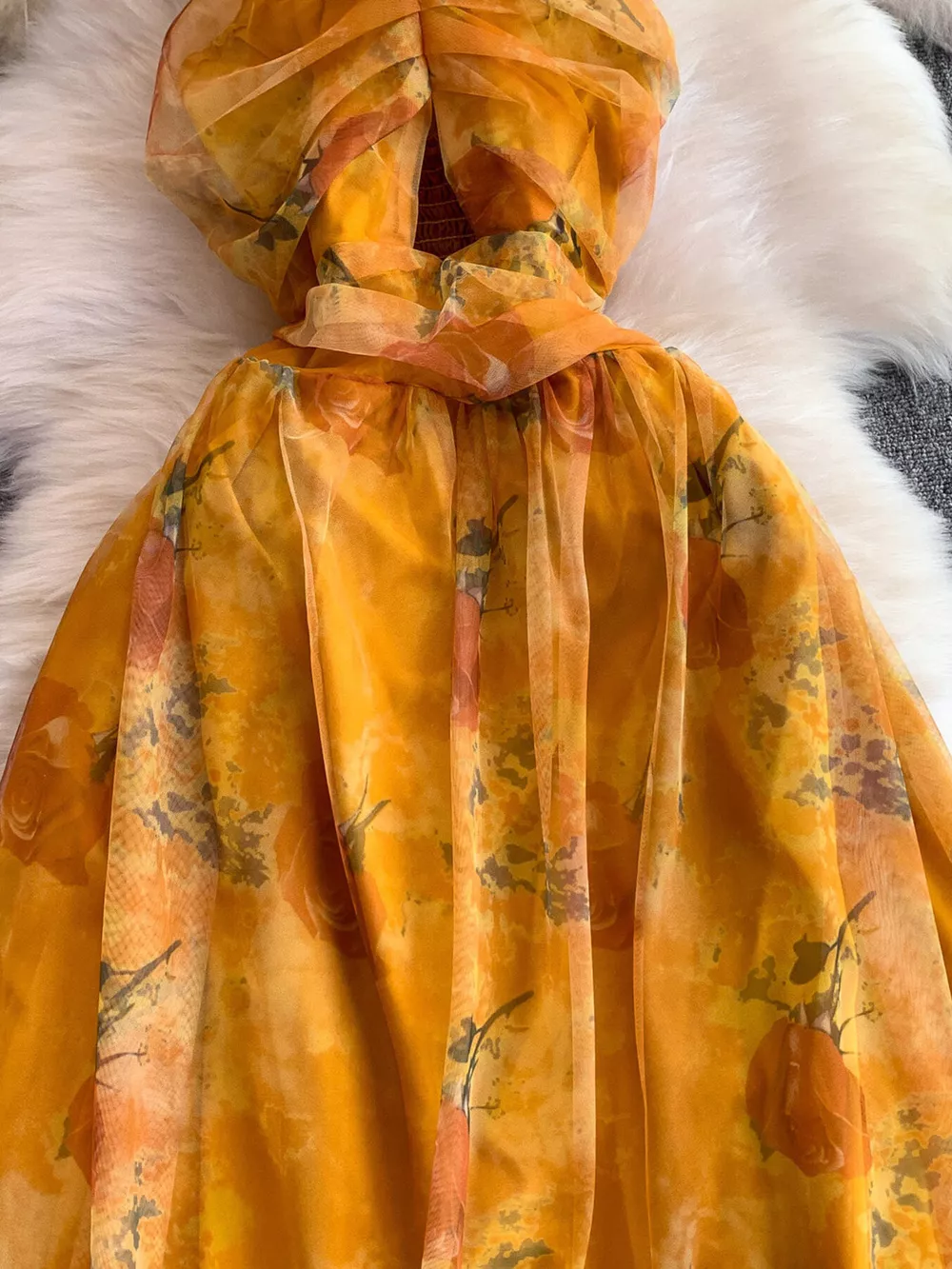 Floral Print Ruffled Layered Mesh Dress, image 8