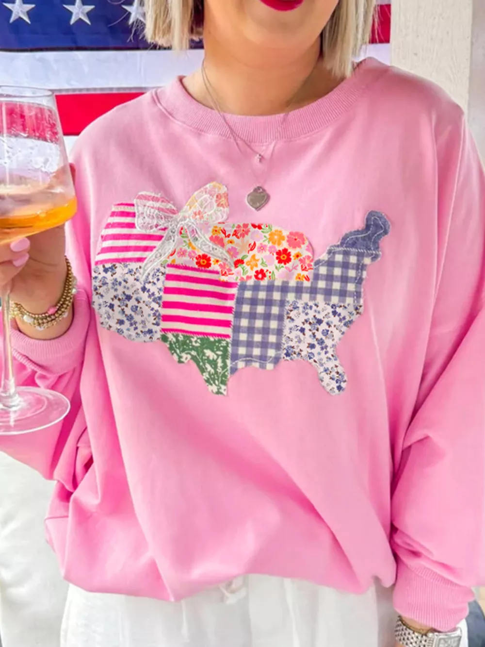 USA Map Patched Long Sleeve Sweatshirt