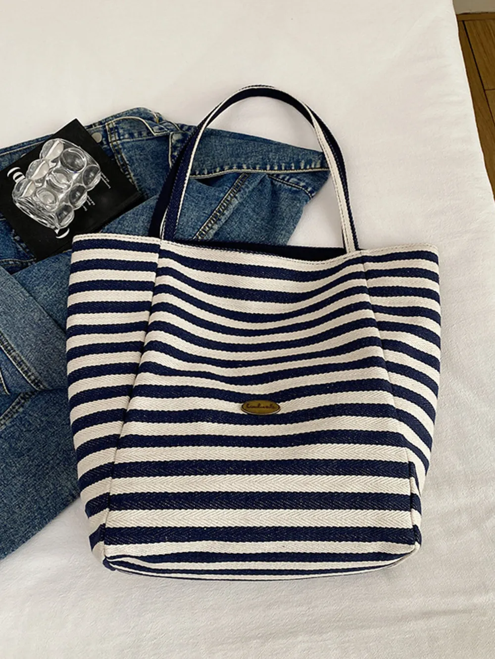 Striped Canvas Tote Bag, image 3