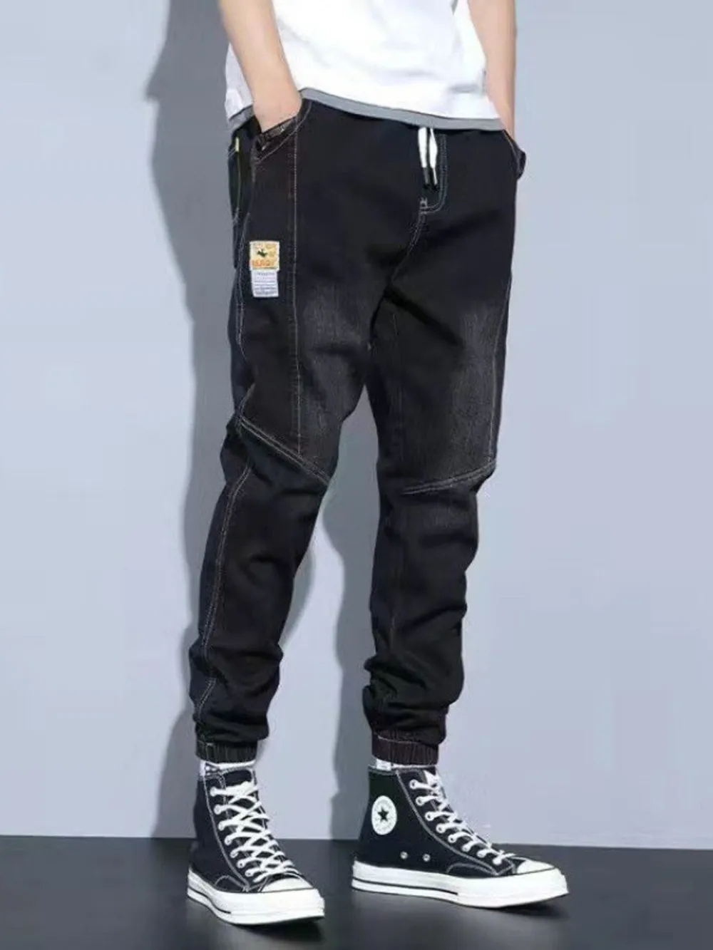 Men's Plus Size Washed Jeans with Pockets