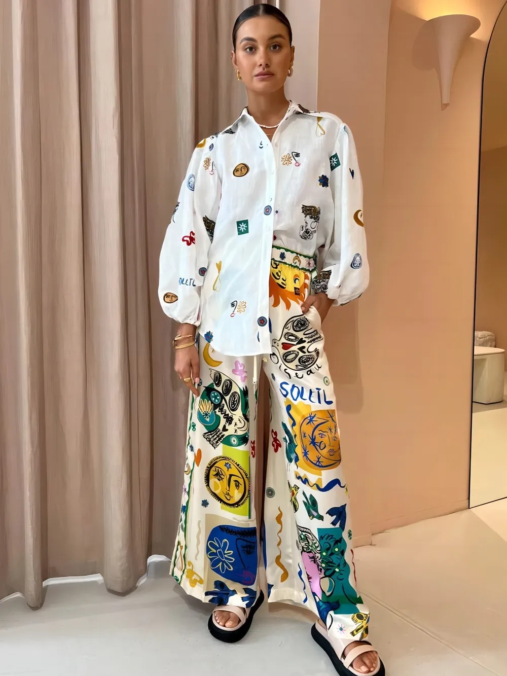 Printed Button Up Long Sleeve Shirt, image 2