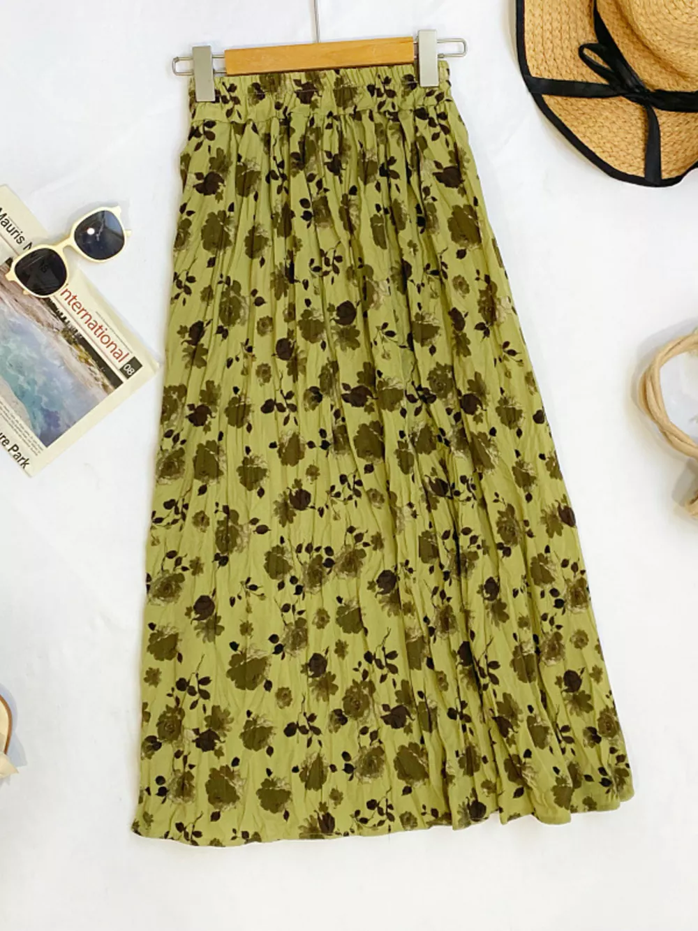 Floral Print Elastic Waist Midi Skirt, image 2