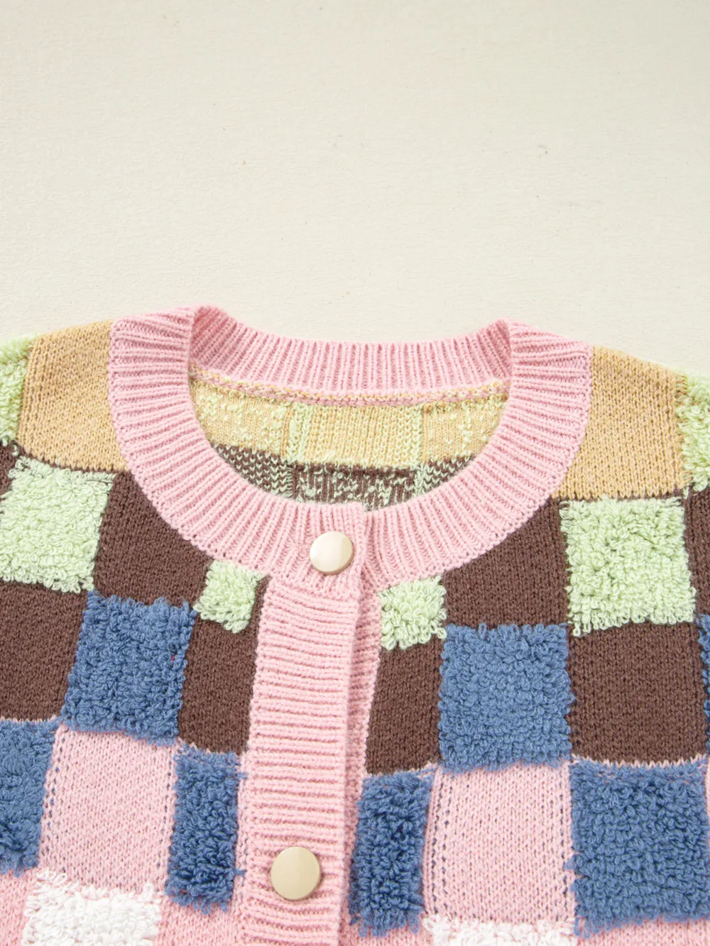 Checkered Pattern Button Front Cardigan, image 5