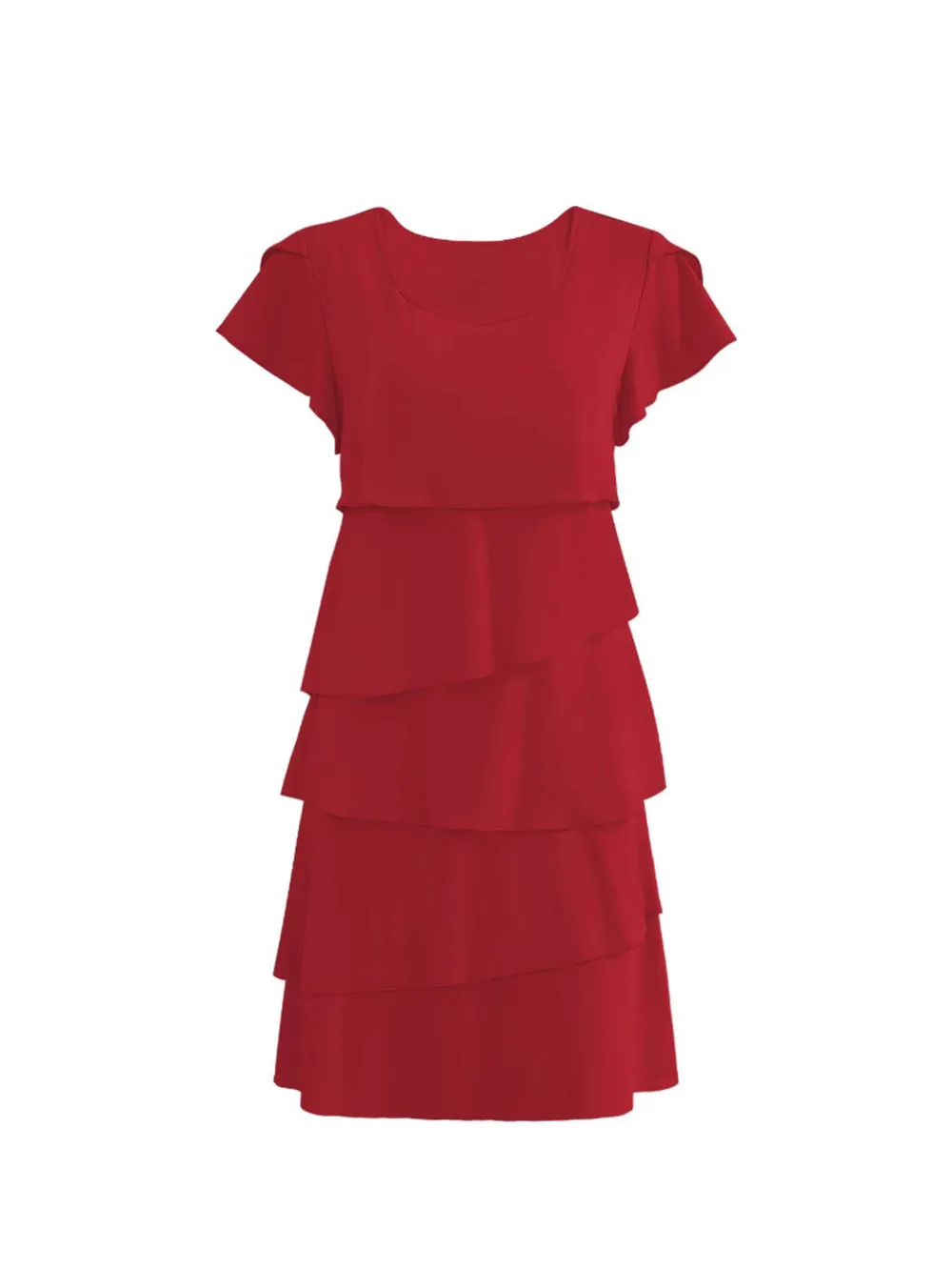Casual Layered Round Neck Ruffled Sleeve Dress, image 5