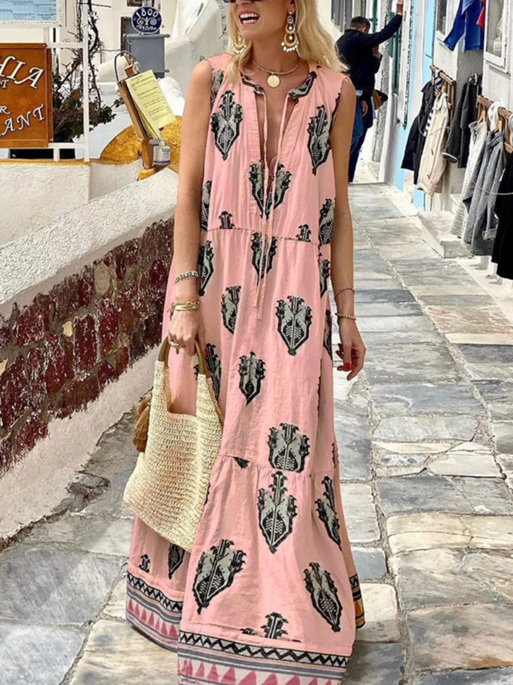 Printed Sleeveless Maxi Dress, image 6