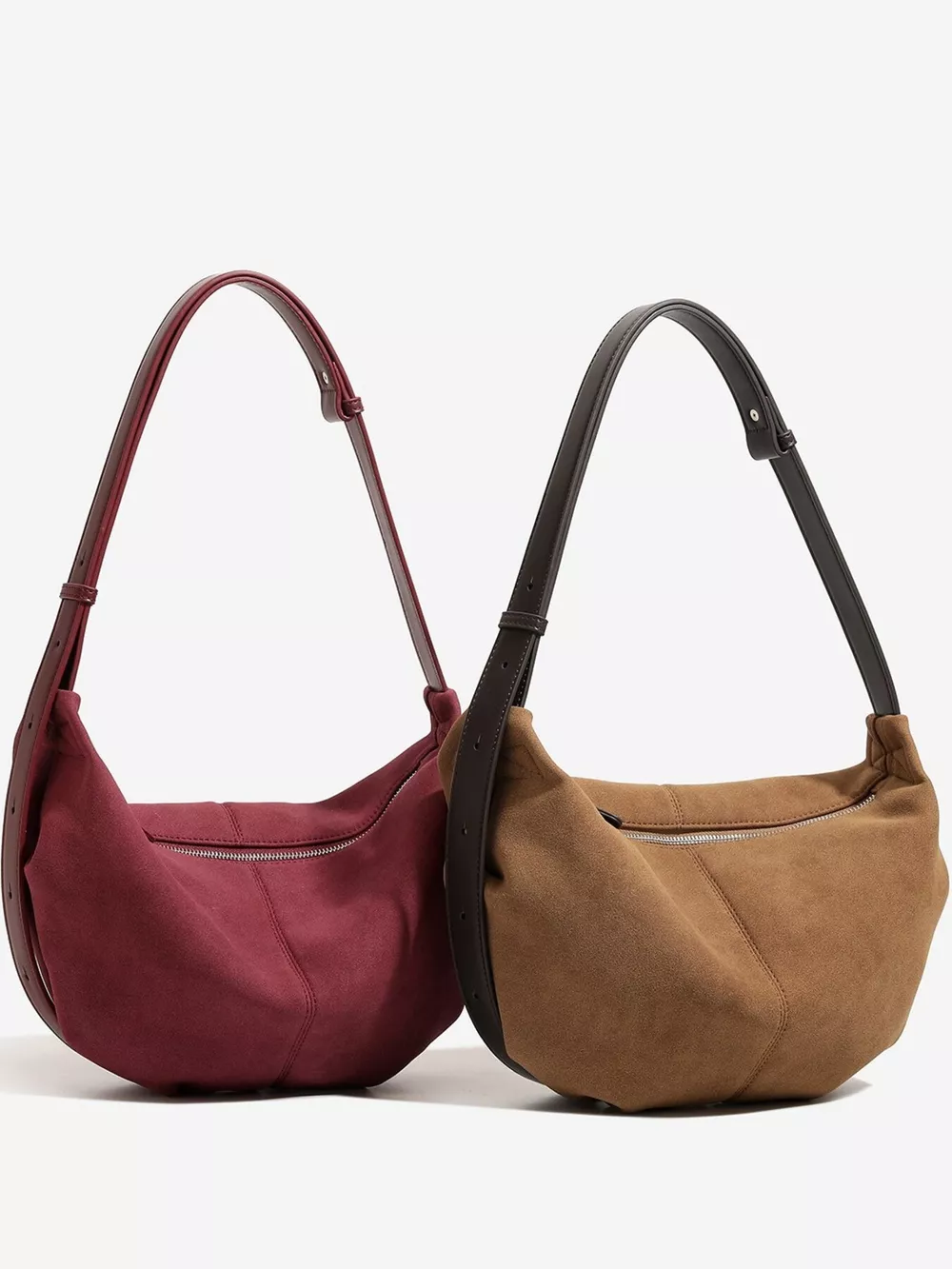 Vintage Suede Crescent Shoulder Bag with Adjustable Strap, image 2