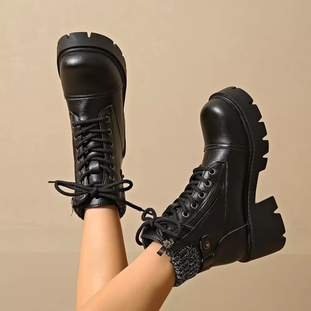 Round Toe Block Heels Boots, image 4