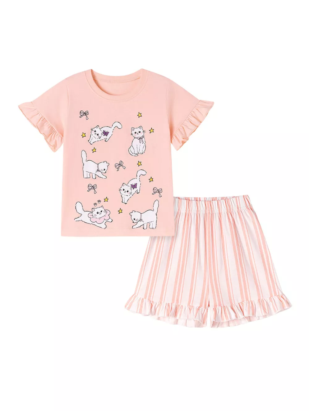 Children's Cat Round Neck Tee and Shorts Set, image 3