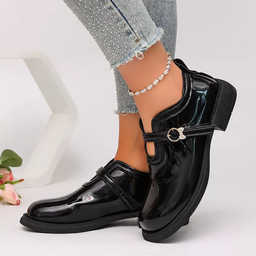 Round Toe Buckle Strap Loafers, image 9