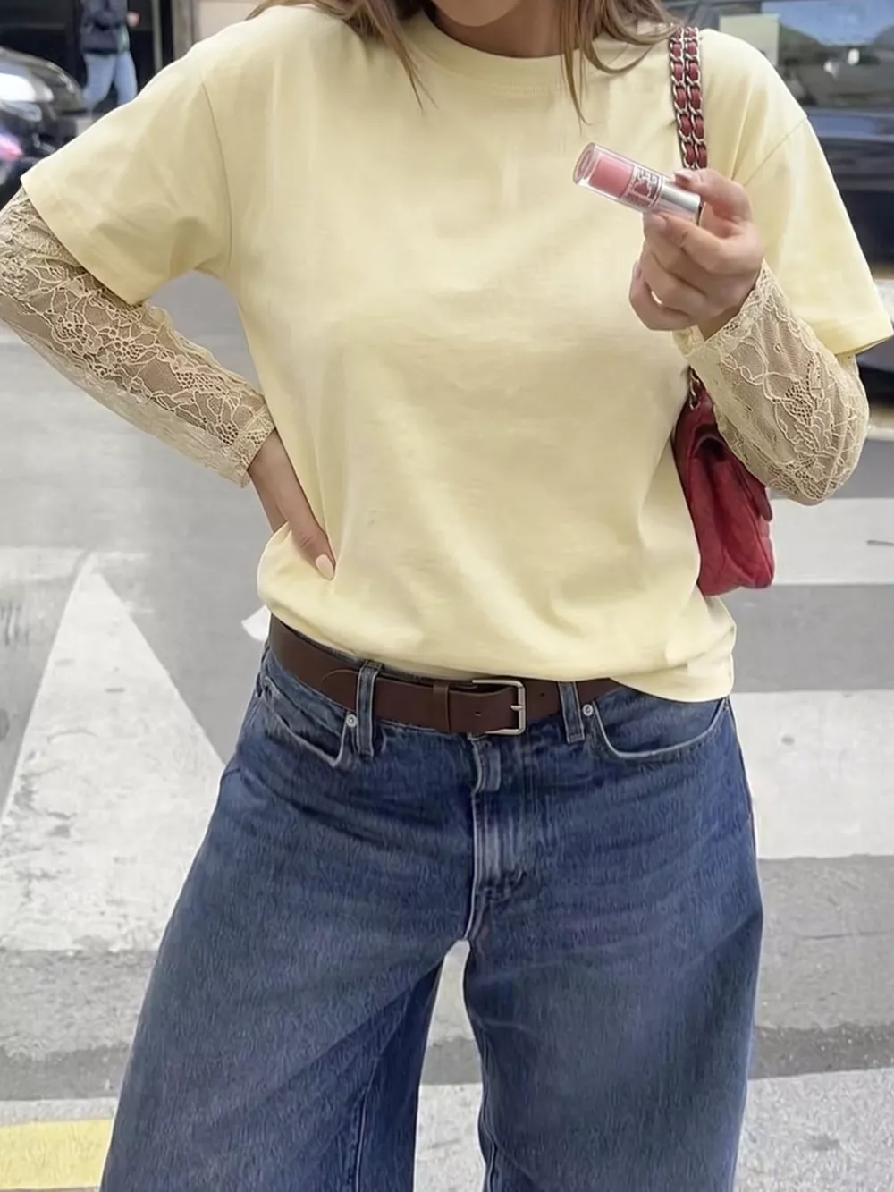 Lace Sleeve Round Neck T-Shirt, image 4