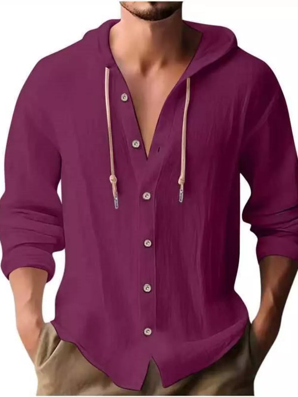 Men's Full Size Casual Button-Down Hooded Top Plus Size, image 16