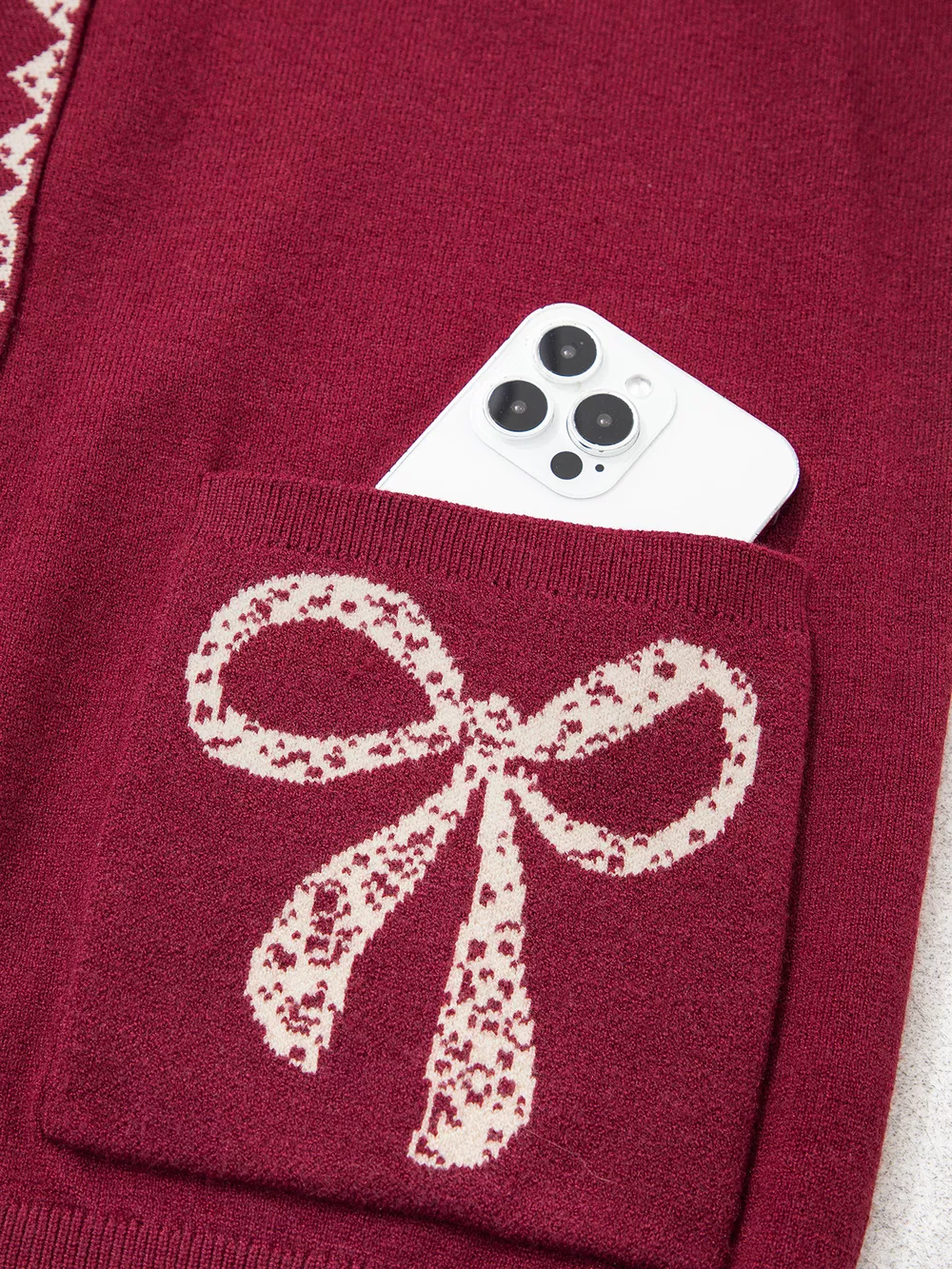 Bow Pocket Collar Long Sleeve Knit Cardigan, image 7