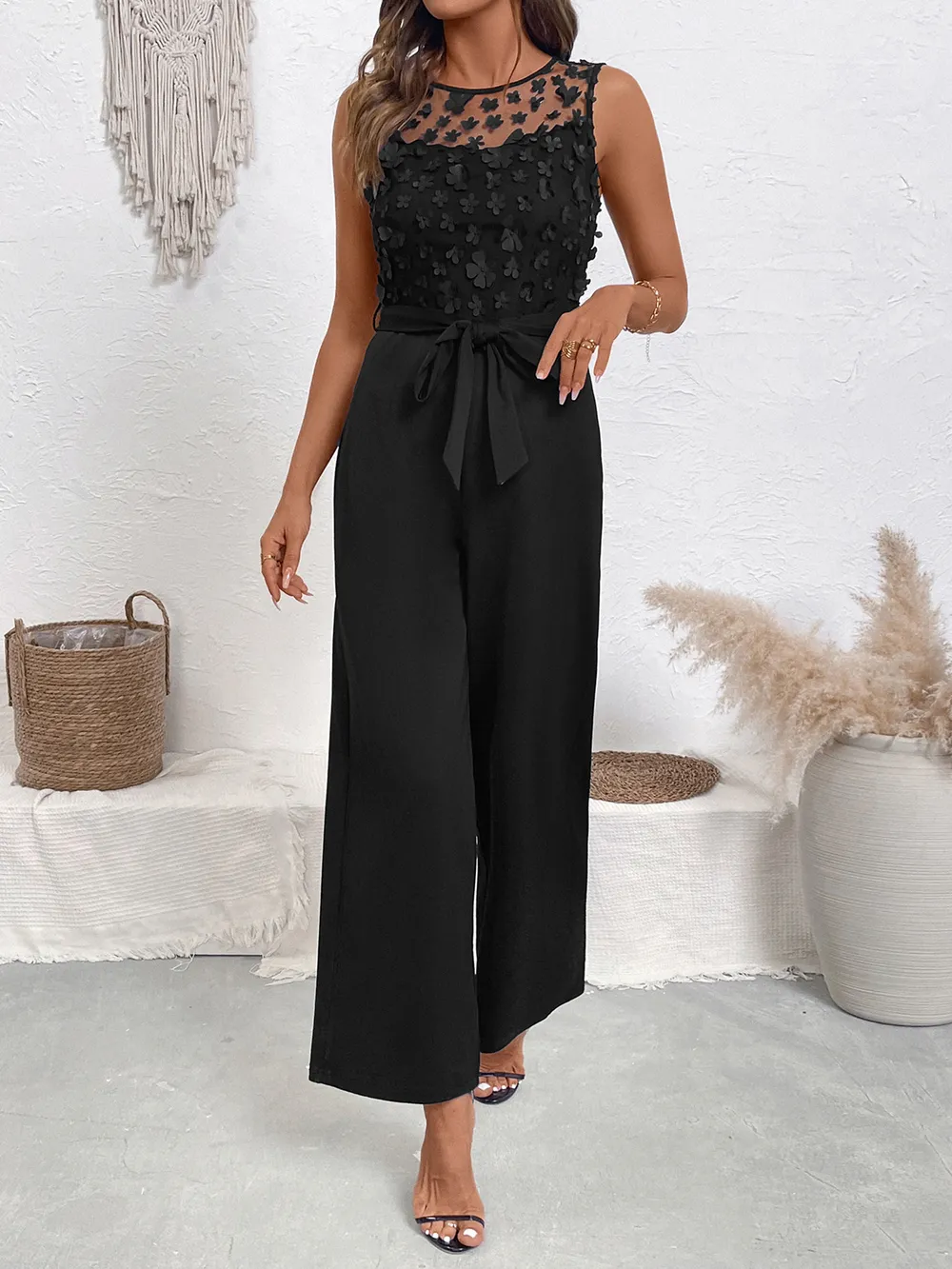 Flower Sleeveless Wide Leg Jumpsuit, image 2
