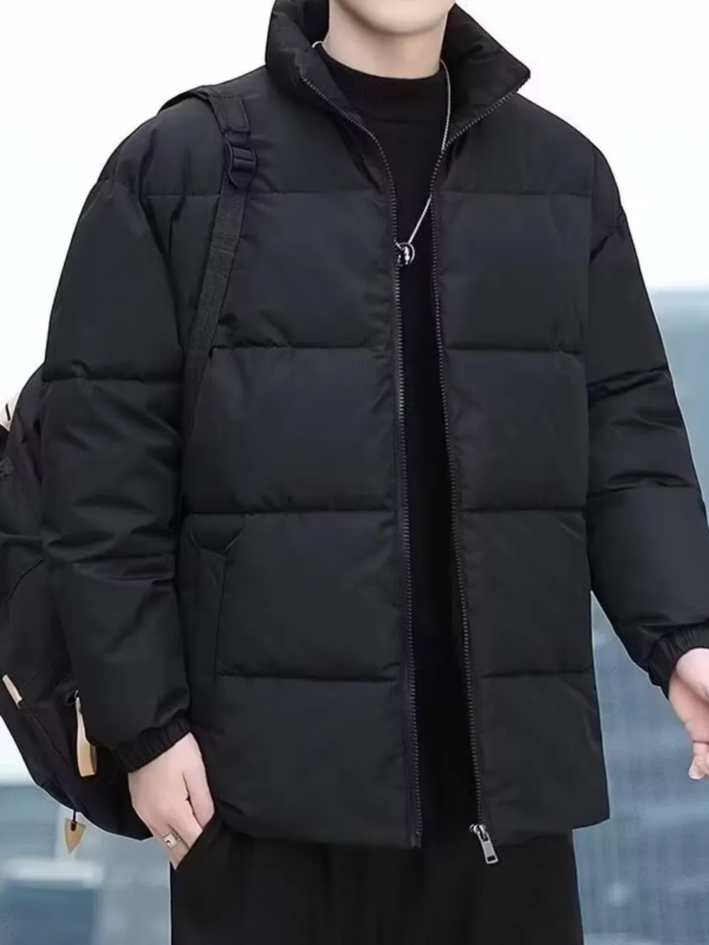Men's Plus Size Quilted Zip Up Winter Coat, image 8