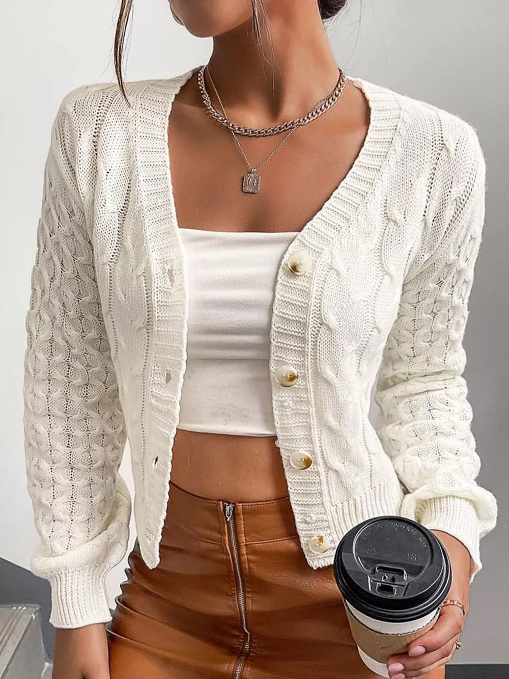 Cable Knit Button-Down Cardigan