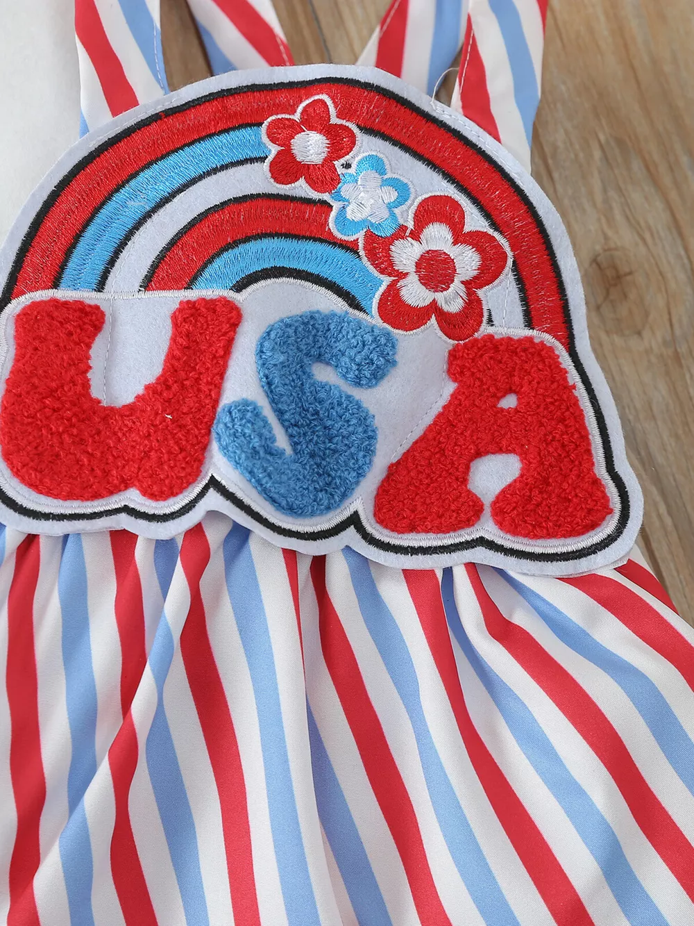 Children's Ruffled Bodysuit & Patriotic USA Overall Dress & Headband Set, image 3