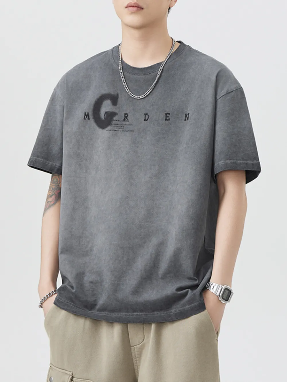 Men's Plus Size Letter Round Neck Short Sleeve T-Shirt, image 3