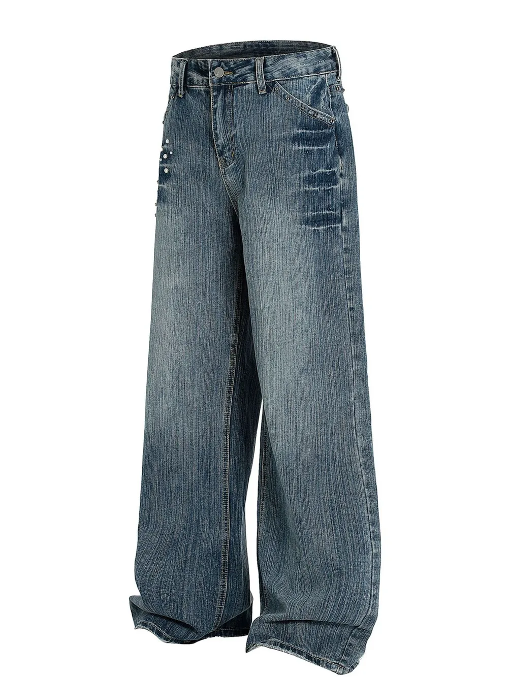 Men's Vintage Wide Leg Pearl Detail Jeans, image 2
