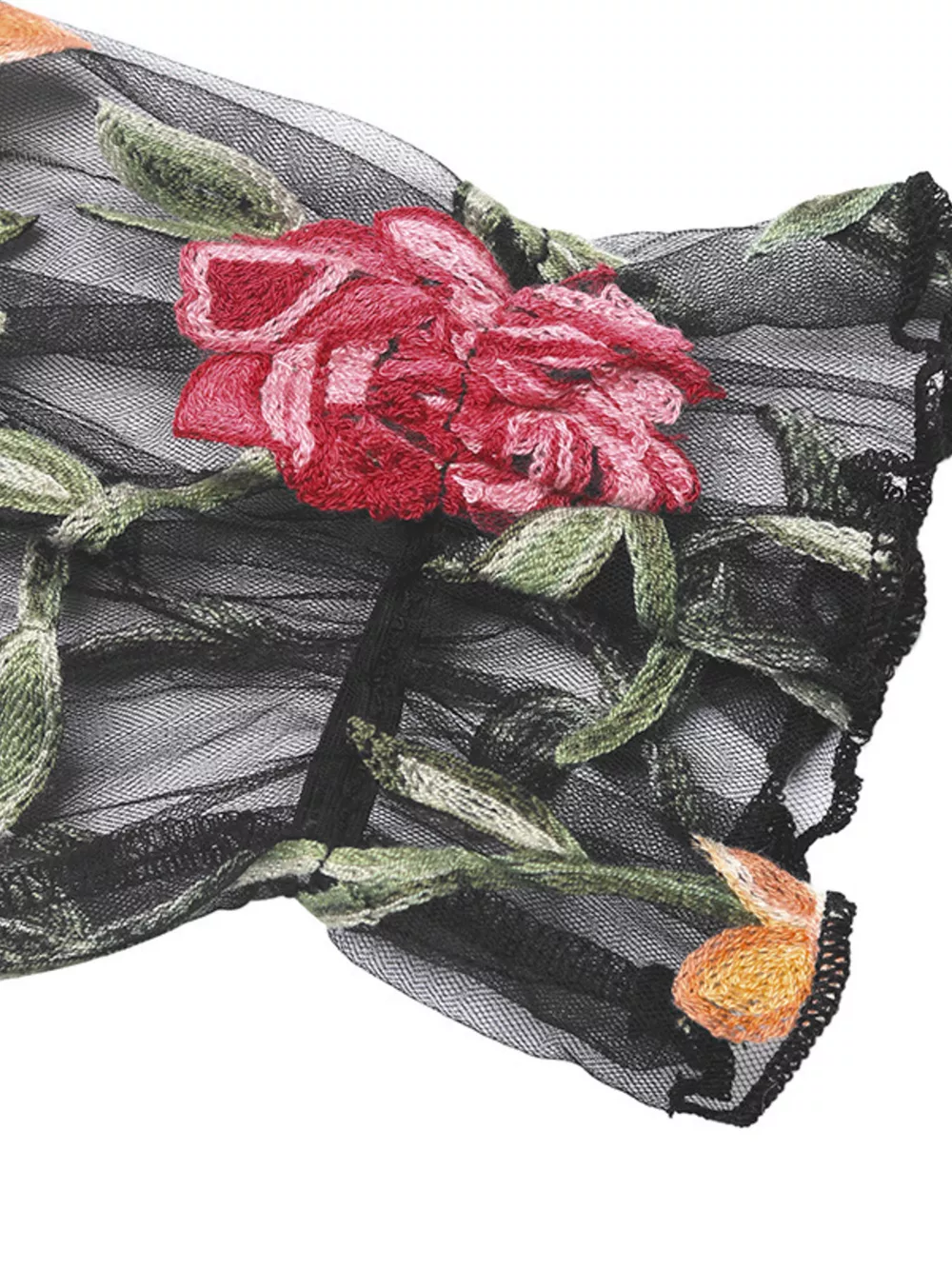 Floral Embroidered Mesh Long Sleeve Bodysuit, image 2