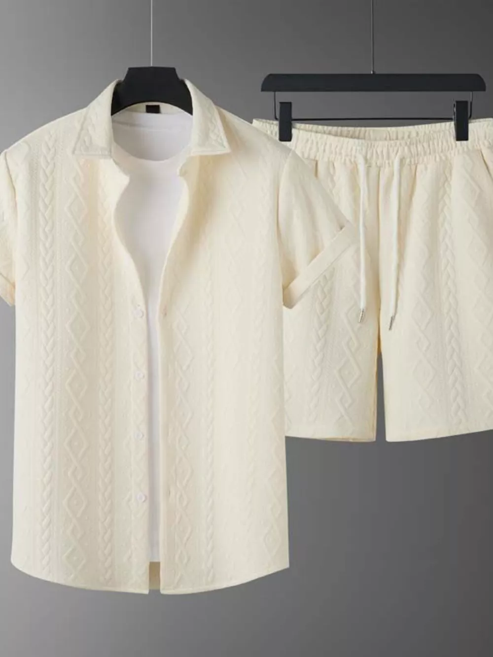 Men's Textured Knit Short Sleeve Polo & Shorts Set, image 15