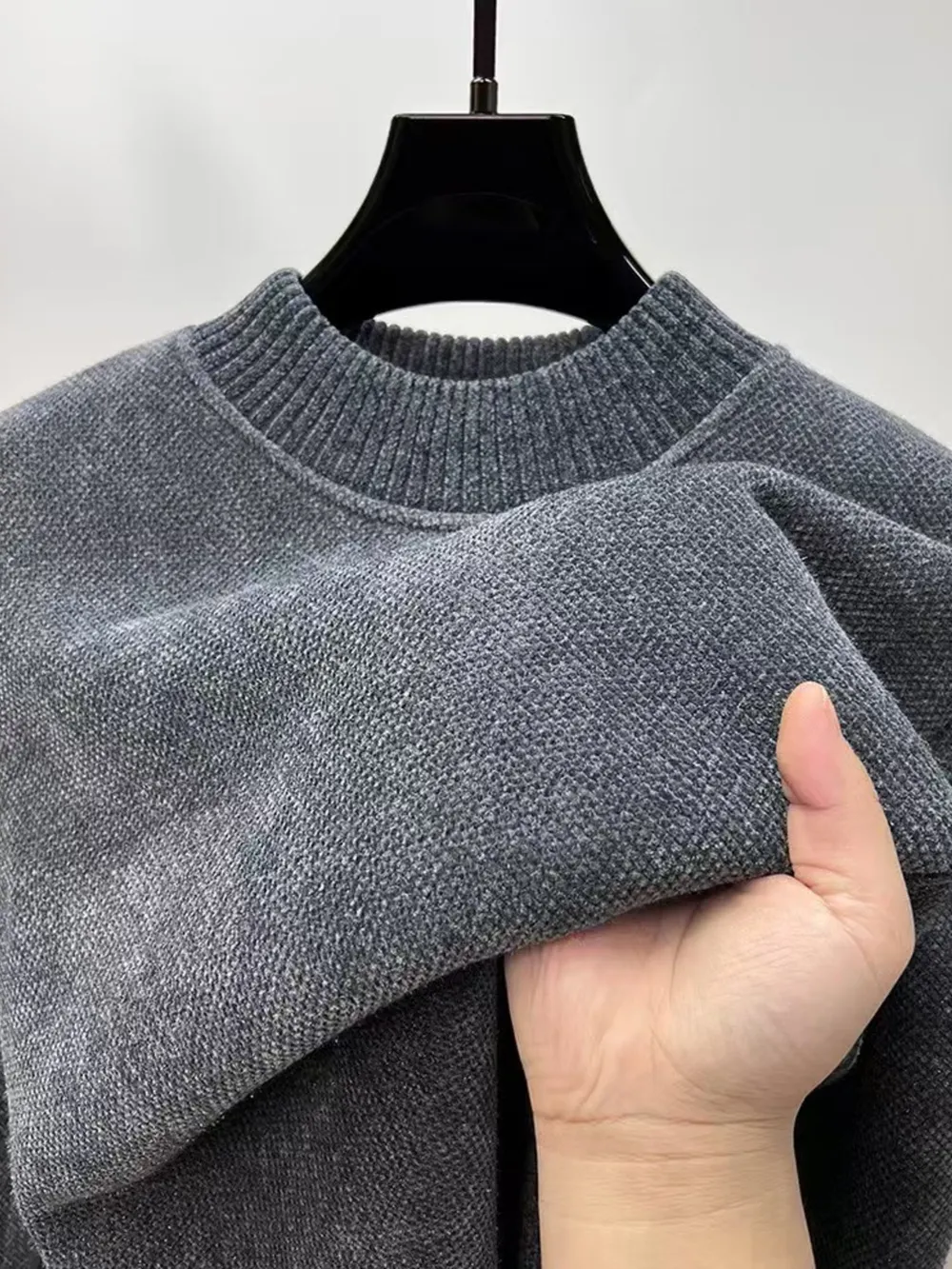 Men's Plus Size Ribbed Hem Long Sleeve Sweater, image 3