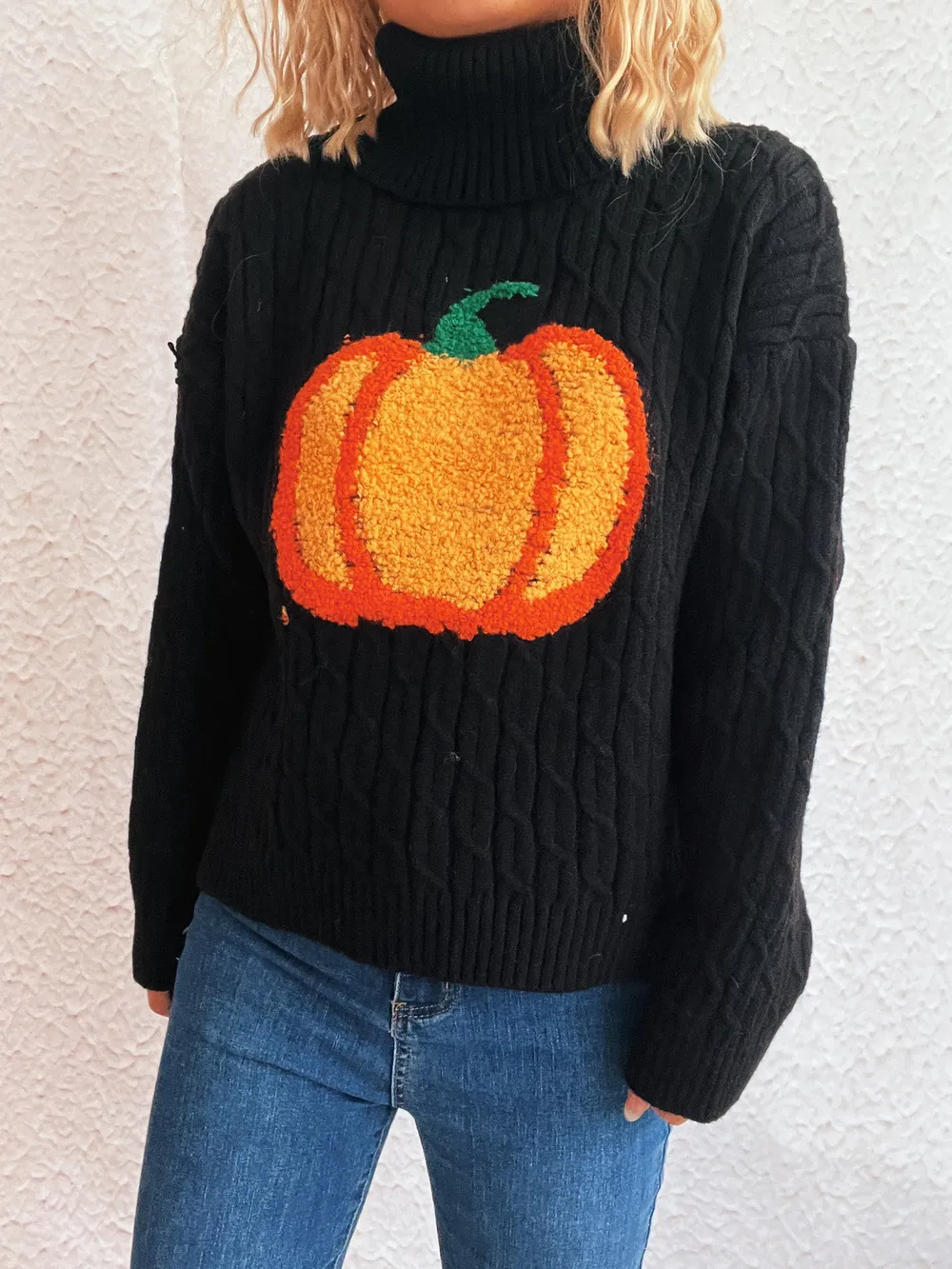 Pumpkin Turtleneck Long Sleeve Sweater, image 9