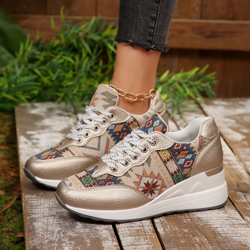 Geometric Lace Up Wedge Sneakers, image 3