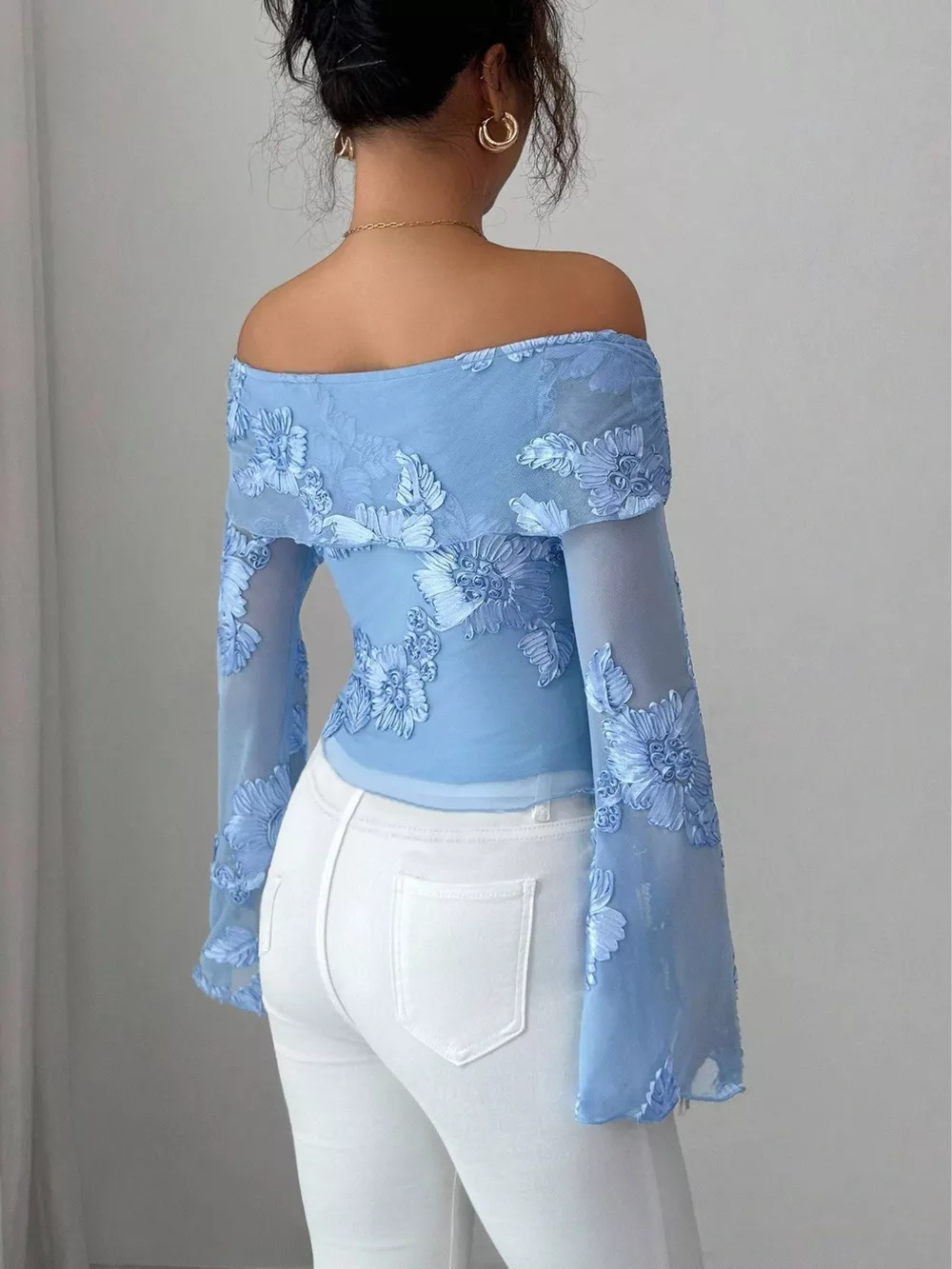 Floral Off-Shoulder Mesh Blouse, image 2