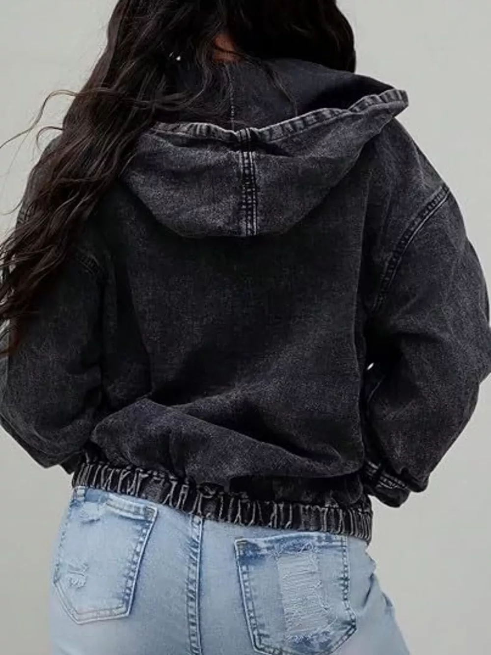Vintage Washed Zip Up Hooded Denim Jacket, image 3