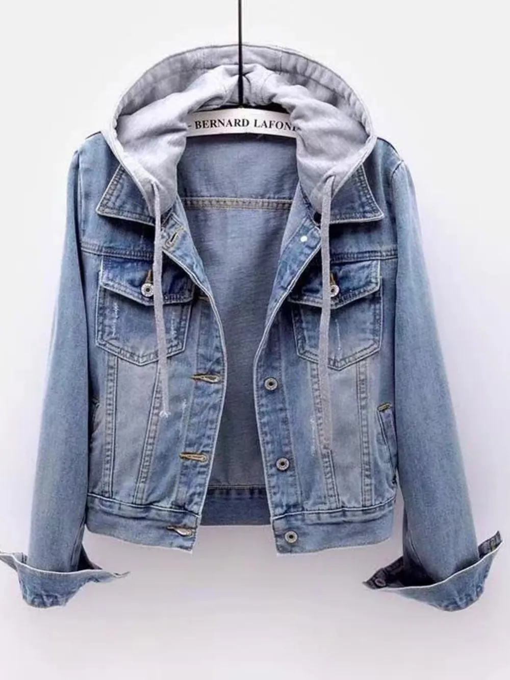 Full Size Button Up Drawstring Hooded Denim Jacket Plus Size, image 5