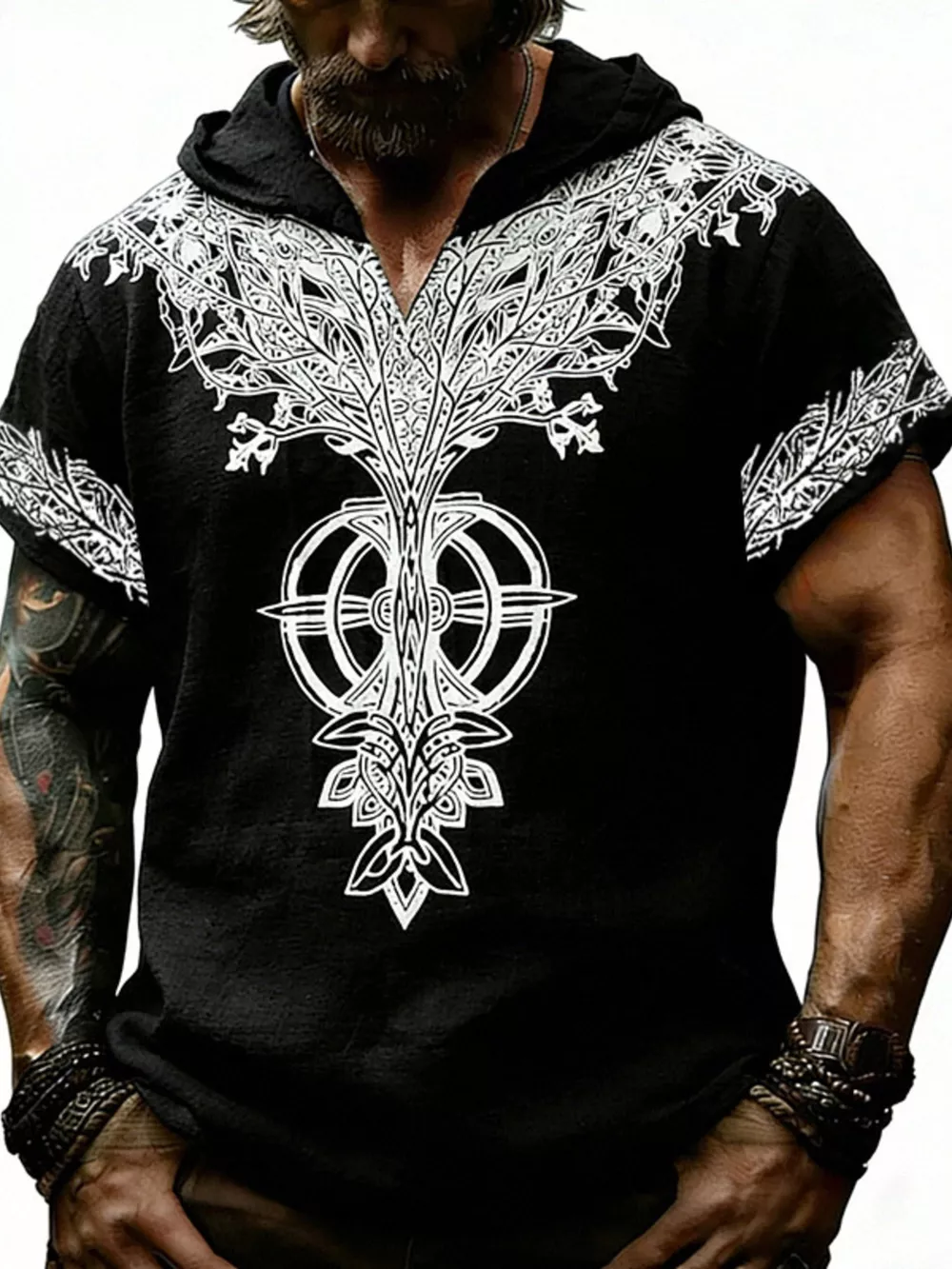 Men's Full Size Printed Hooded Short Sleeve Top Plus Size, image 8