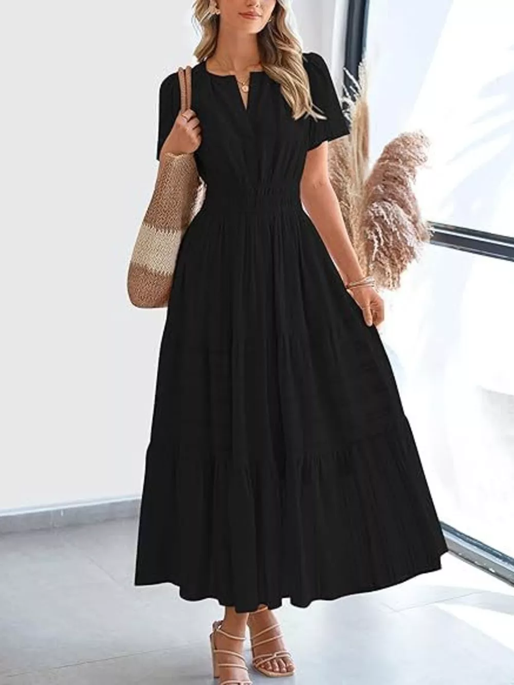 Full Size Short Sleeve Tiered Midi Dress Plus Size, image 9