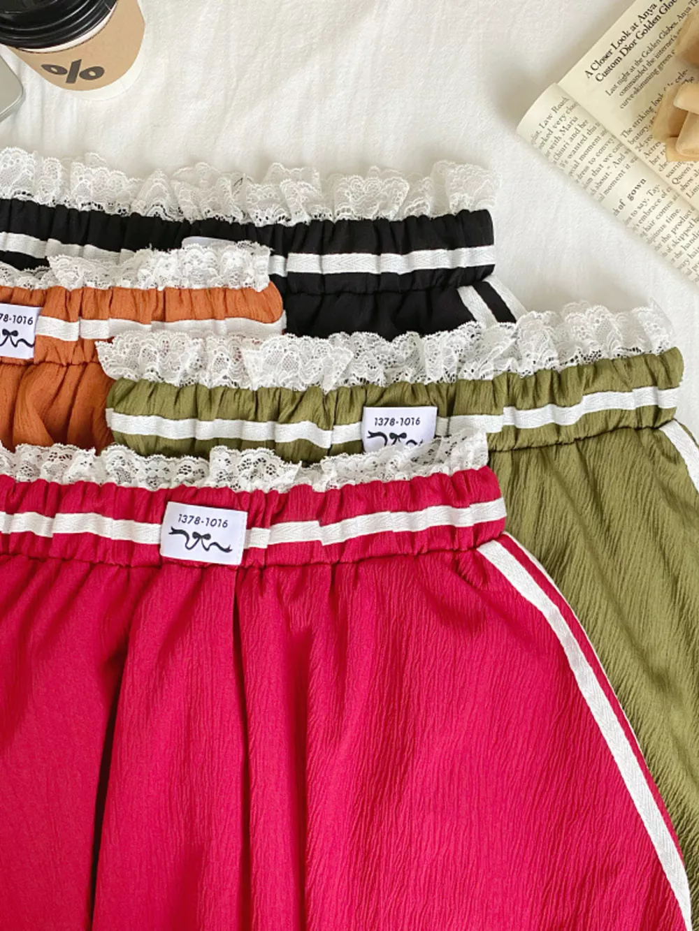 Lace Trim Elastic Waist Mini Skirt, image 15