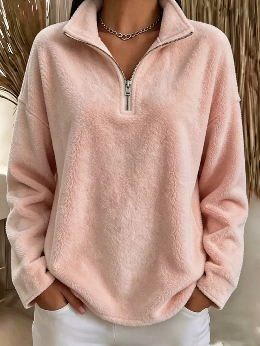 Full Size Quarter-Zip Fleece Sweatshirt Plus Size, image 7