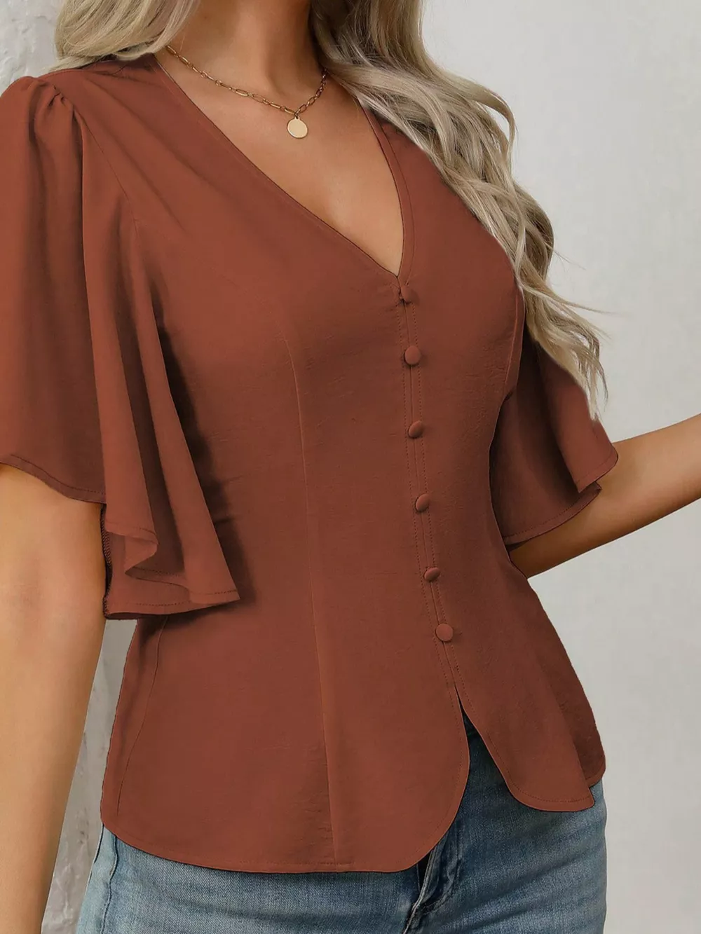 V-Neck Flutter Sleeve Blouse, image 13