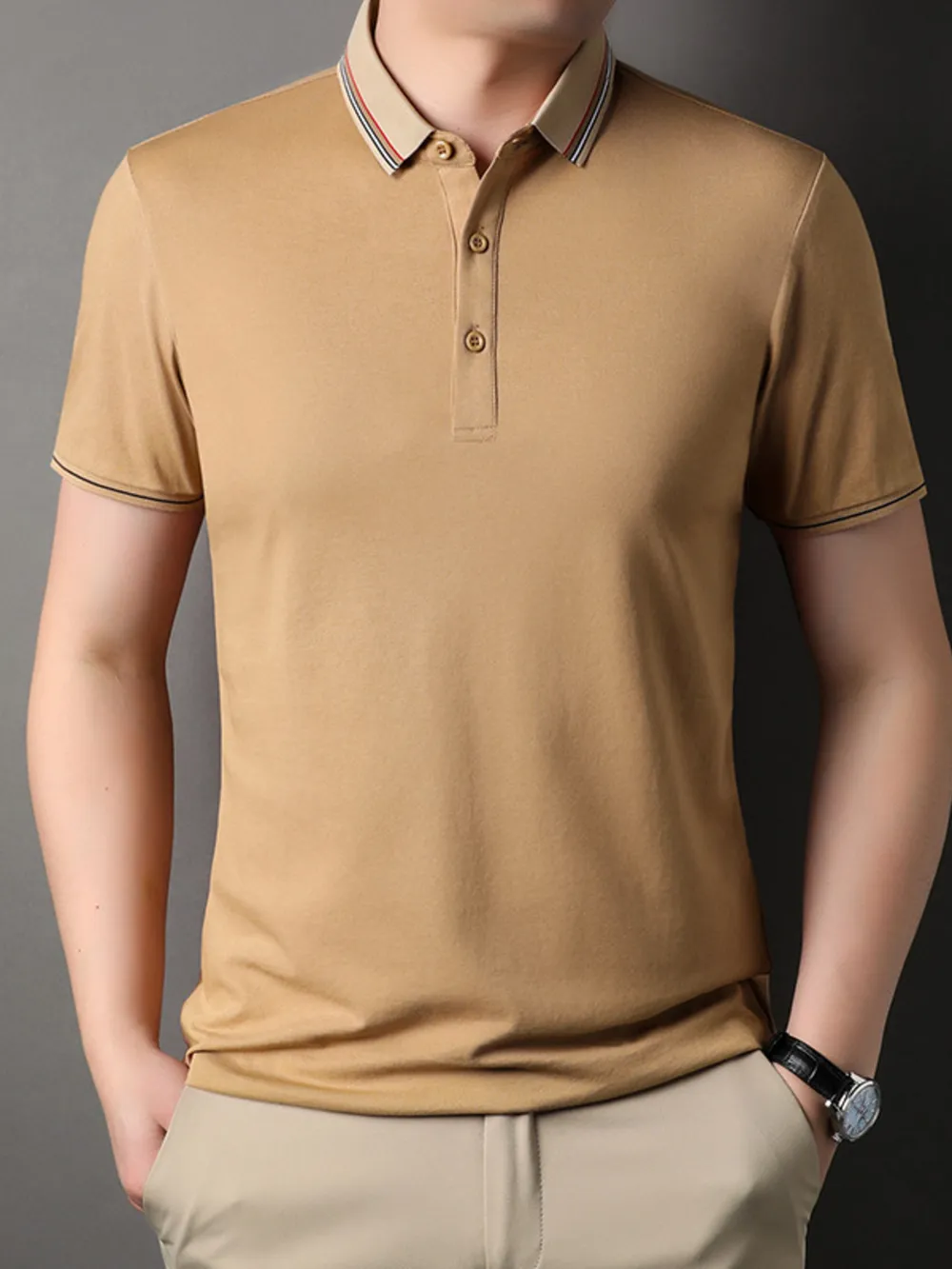 Men's Plus Size Striped Collar Short Sleeve Casual Polo Shirt, image 2