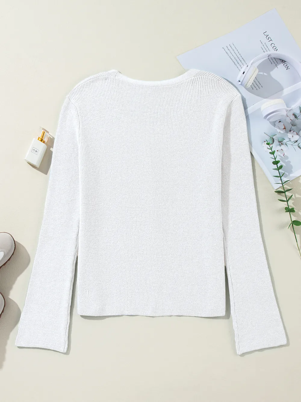 Ribbed Knit Button Front V Neck Cardigan, image 15