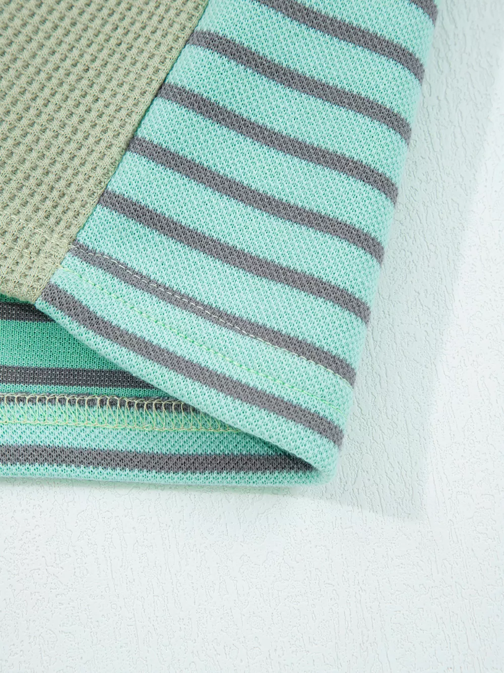 Exposed Seam Waffle Striped Patchwork Baggy Blouse, image 3