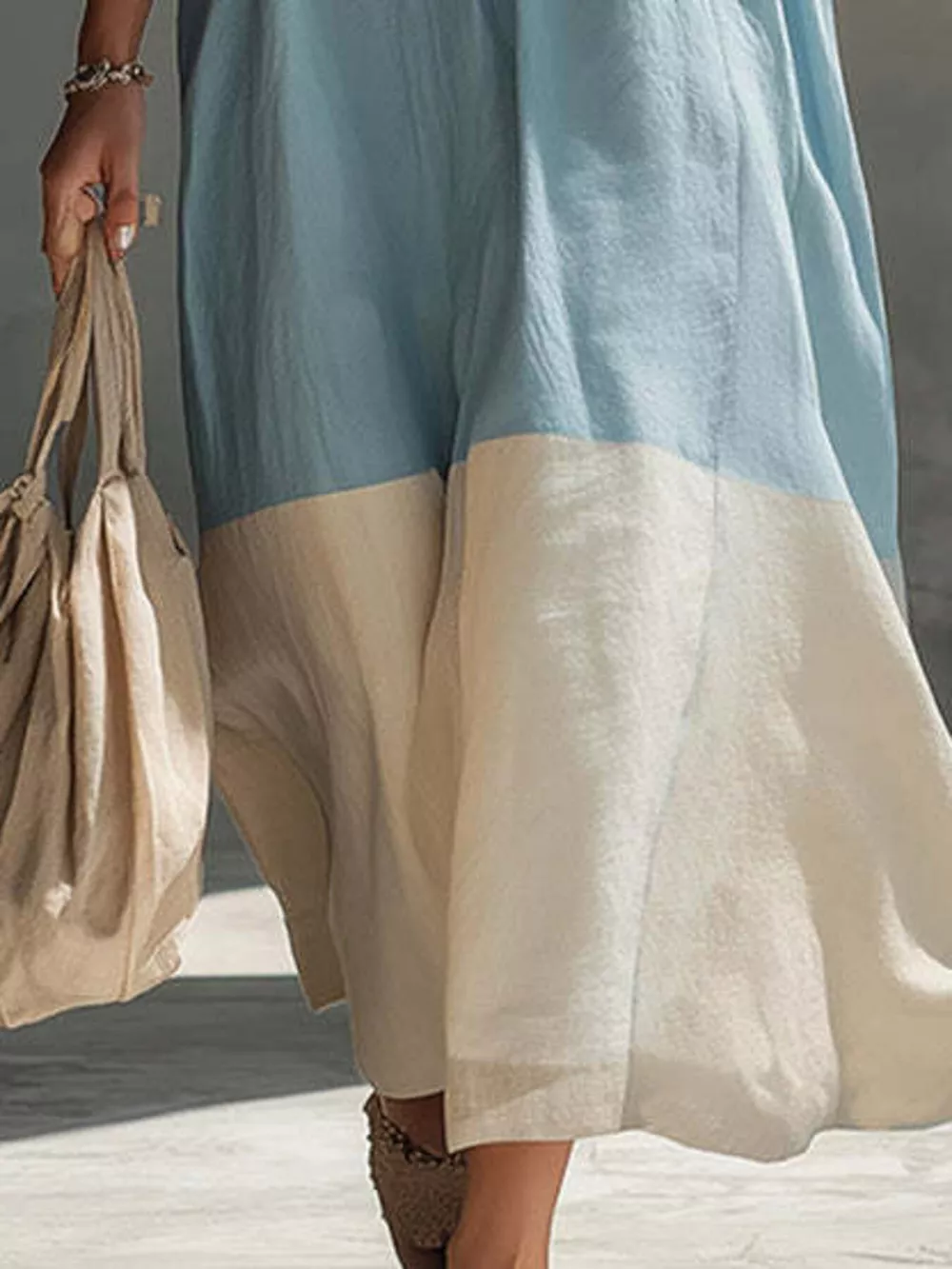 Color-Block Sleeveless Linen-Blend Midi Dress, image 4
